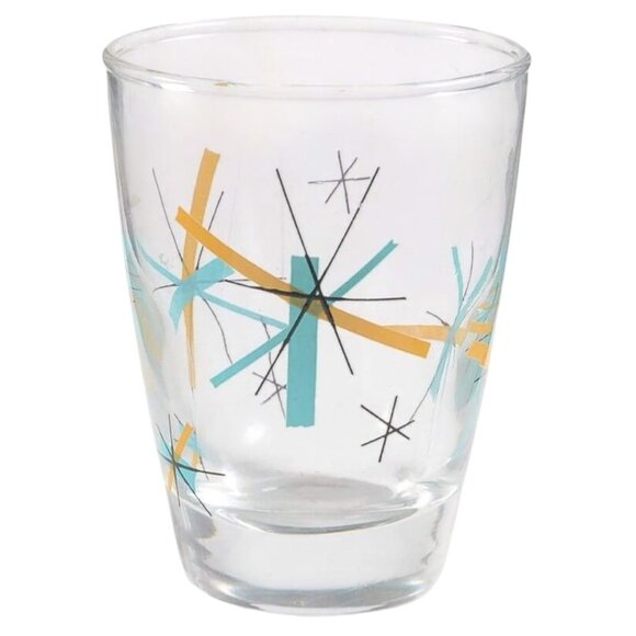 Glassware Juice Hop Scotch Turquoise MCM Set of 2 Atomic Starburst - Picture 1 of 5
